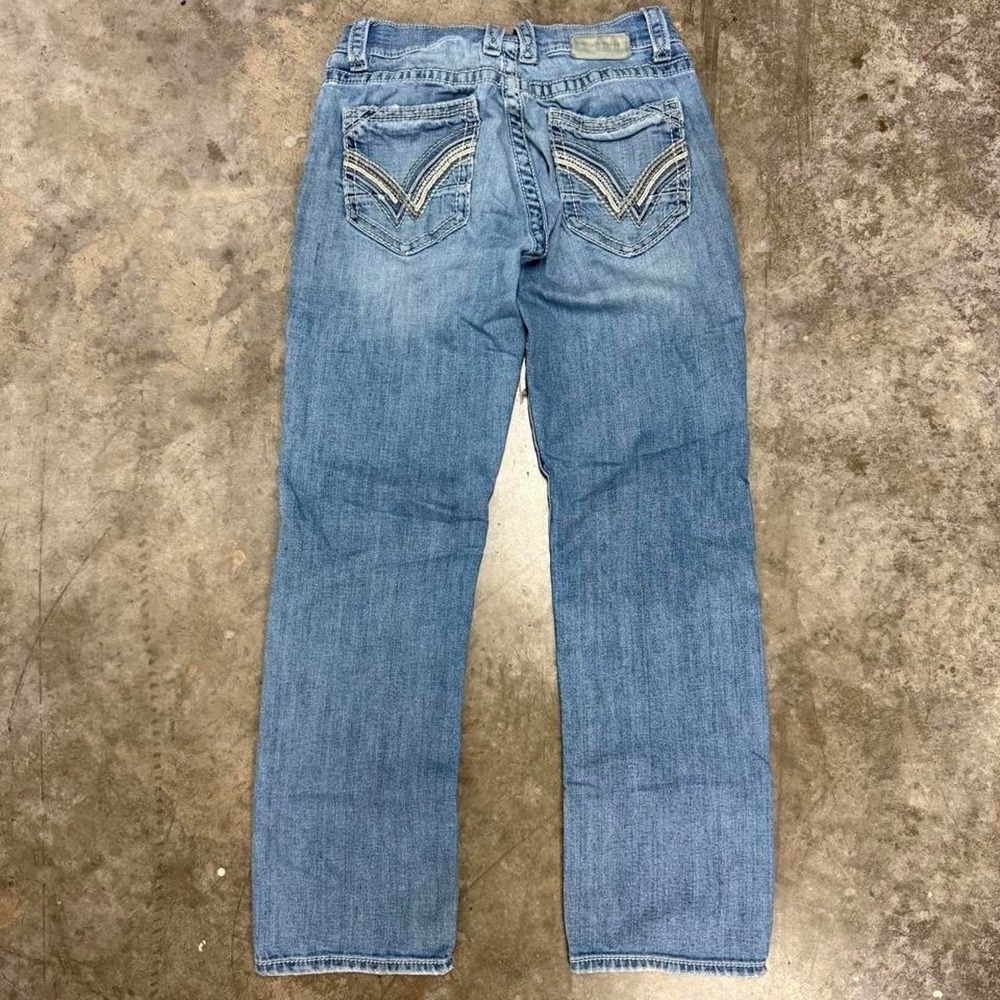 Y2K Buckle Black Straight Fit Light Wash Distressed Jean 28x31